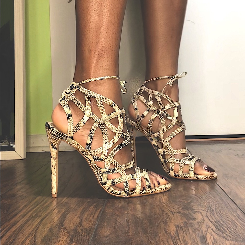 *WORN ONCE* Topshop Super Strappy Snakeskin Cage Print Heels